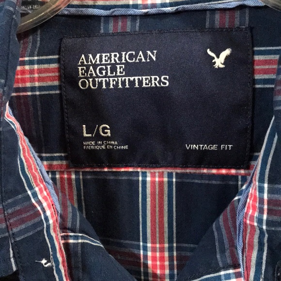 AE Navy, red, white plaid button down. - Picture 2 of 2